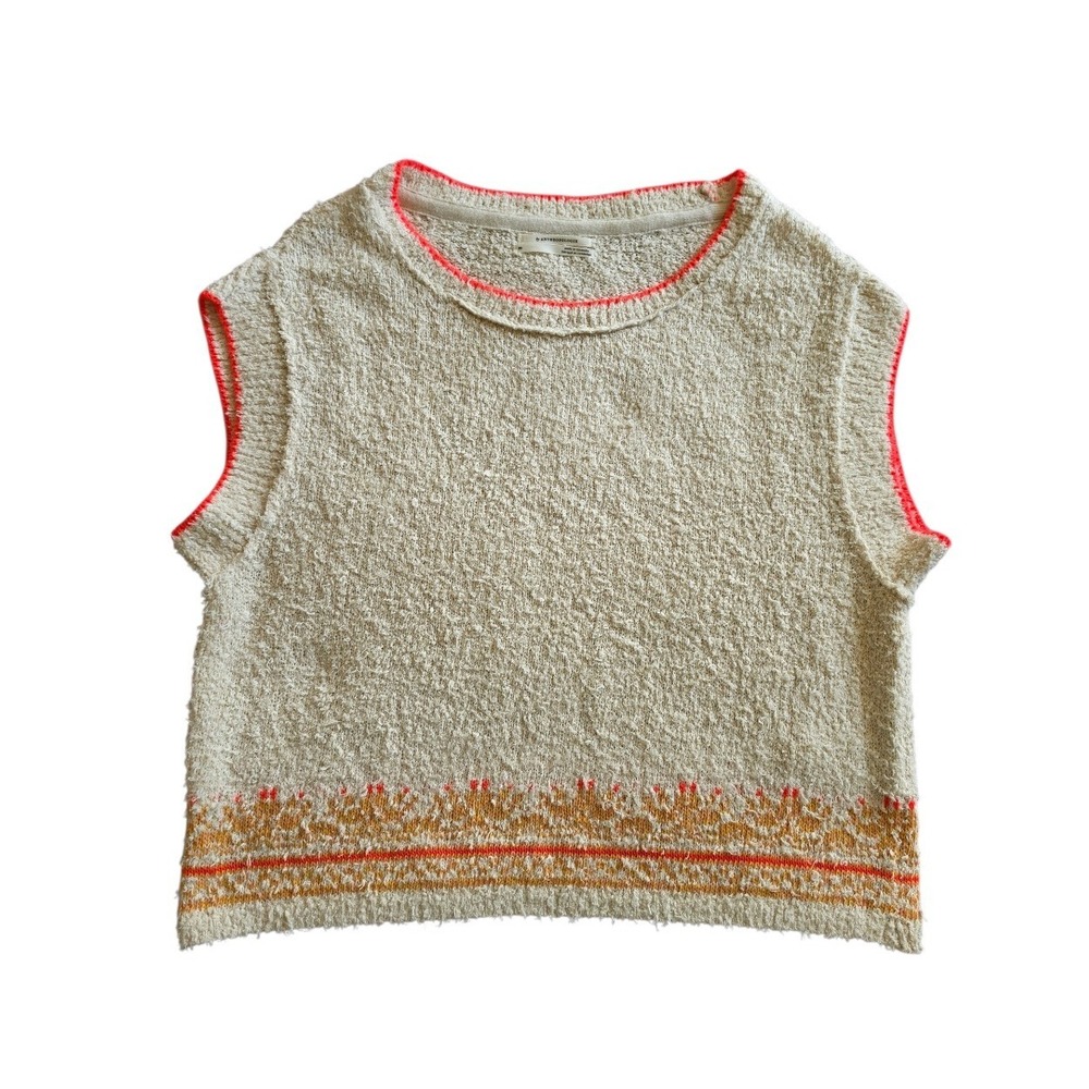 Anthropologie Boho Cottagecore‎ Maximalist Cream Neon Pink accents  Top sz XS